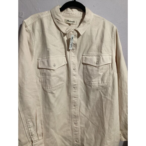 Madewell Garment Dyed Twill Shirt Jacket Ivory Long Sleeve Button Up 2X - Picture 4 of 9